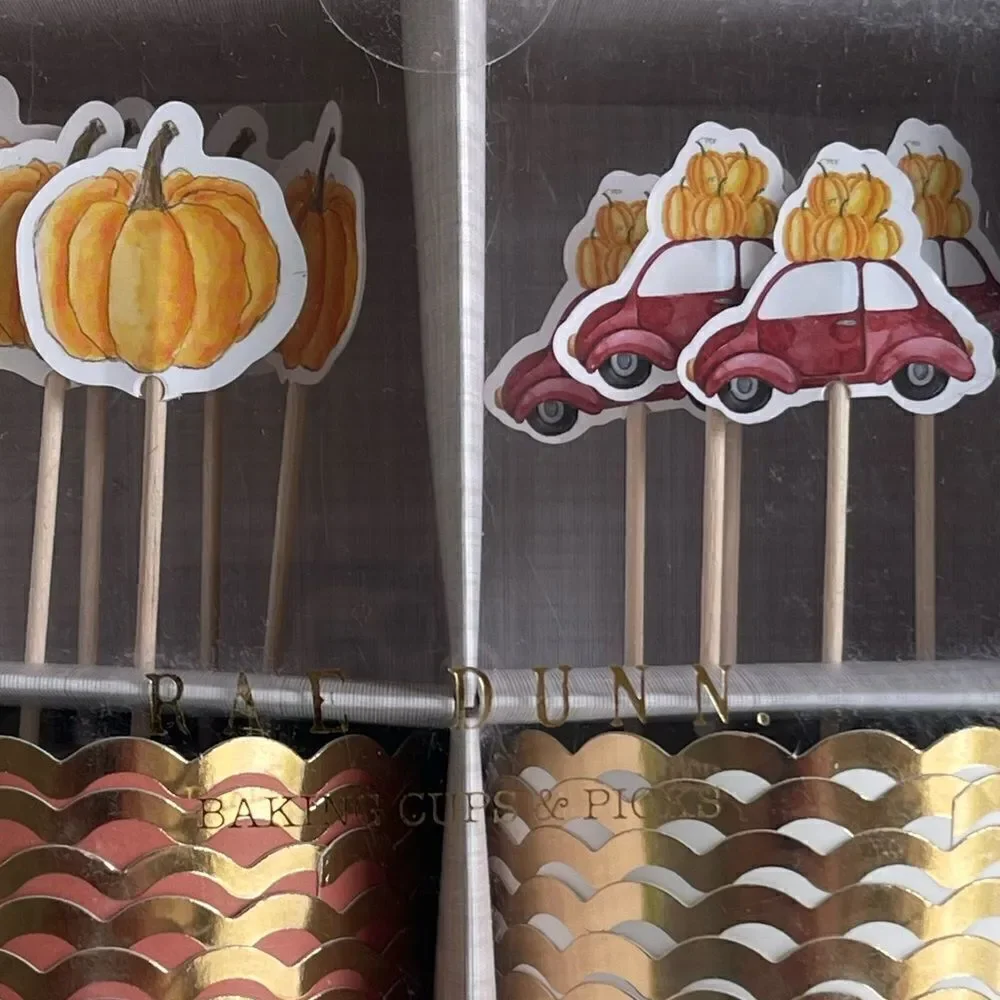 Rae Dunn 12 Piece Fall “Happy Harvest & Thankful” Cupcake Liners & Picks NIB